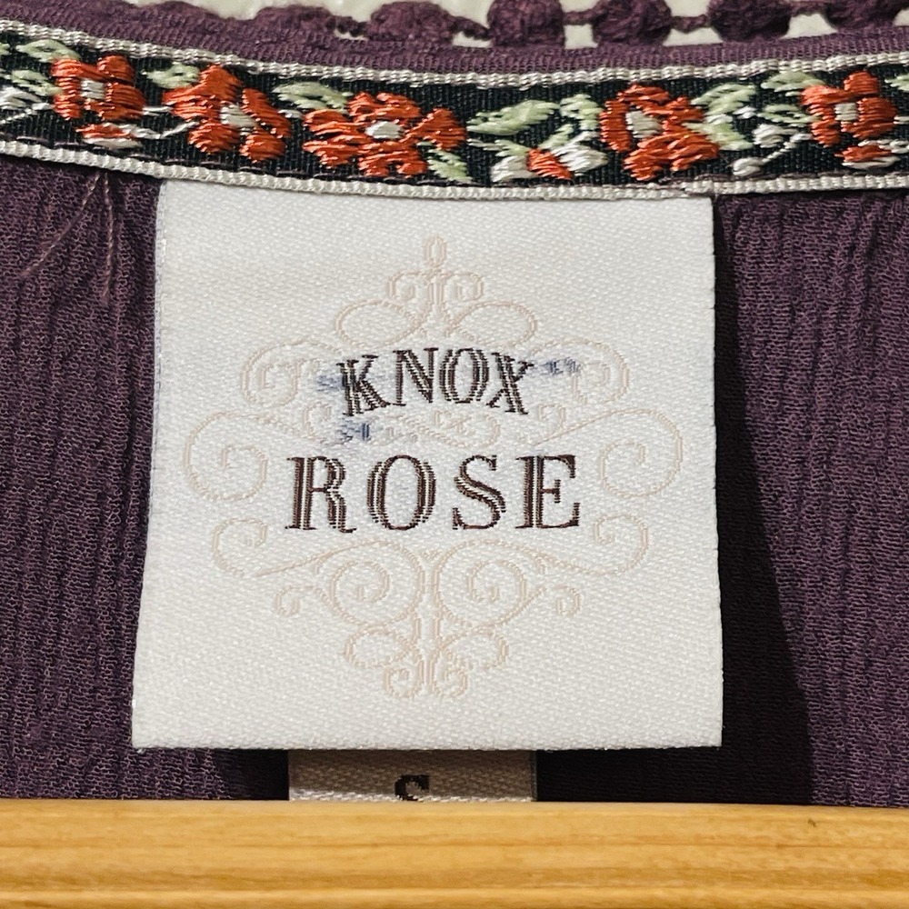 Knox Rose Top Crushed Velvet Floral Embroidery & Lace Purple Plum Women's Size S - Picture 6 of 11
